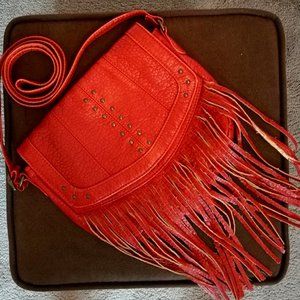 Massimo Leather Burn Orange Fringe Crossbody Bag